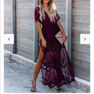 Maxi Wine Romper Dress - Vici